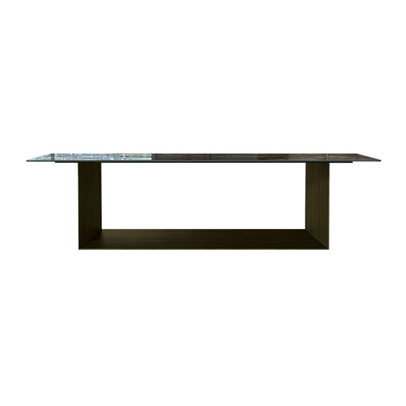 Rectangle Traditional Luxury Dining Table Green Sintered Stone Table with Trestle Base