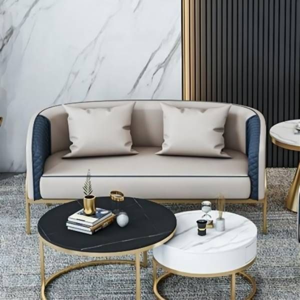 Modern 22.83" Wide Sofa Faux Leather Sloped Arm Sofa for Living Room