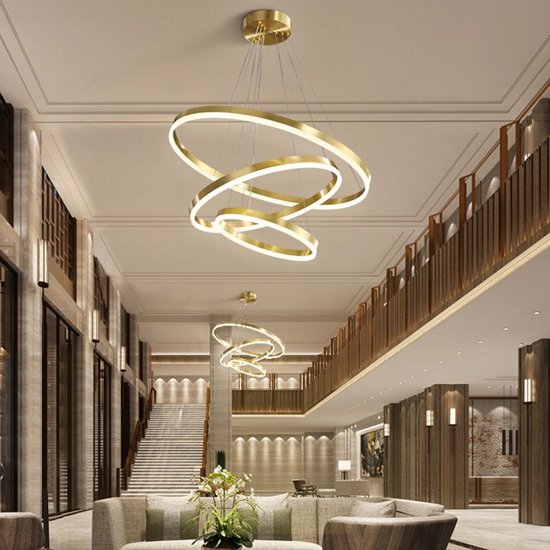 Moderne ring kroonluchter acryl hanger plafondlampen met verstelbaar hangsnoer voor woonkamer