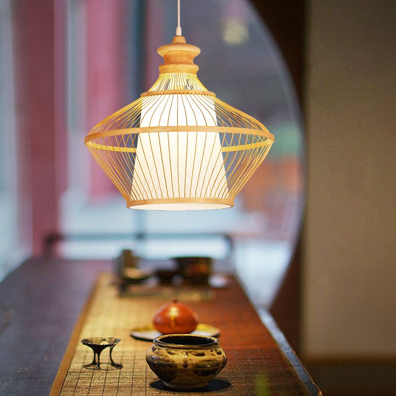 Accesorio de iluminación geométrica de luz colgante de bambú para comedor para comedor