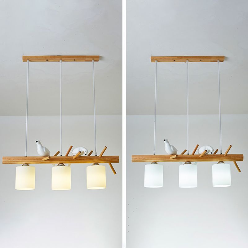 Modern Style Cylinder Shape Island Lights White Glass 3 Light Pendant Lights