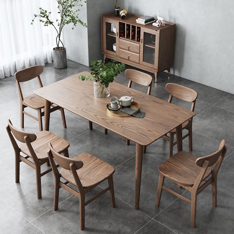 Mesa de comedor marrón moderna, mesa de comedor rectangular de madera maciza con 4 patas
