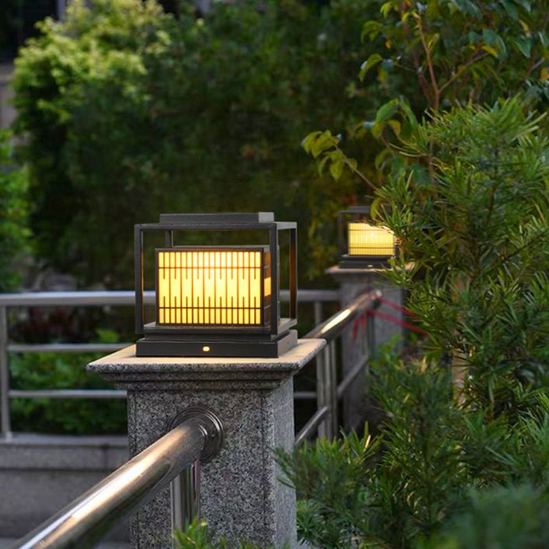 Rectangular Shape Metal Waterproof Pillar Lamp Modern 1 Light Outdoor Lights in Black