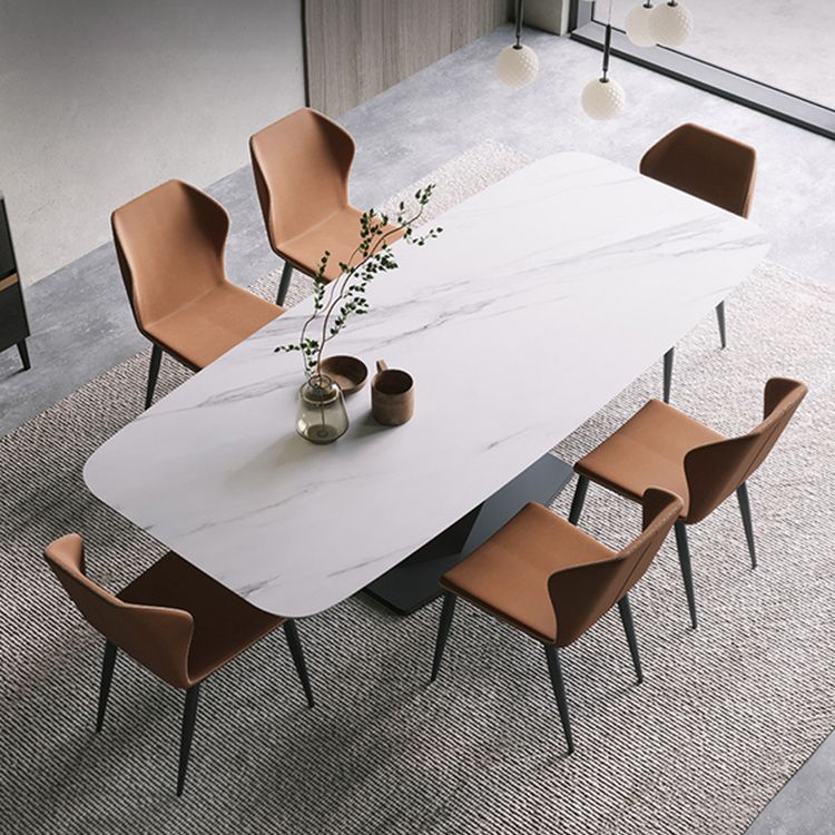 Modern Pedestal Casual Dining Table Stone and Metal Dining Room Kitchen Table