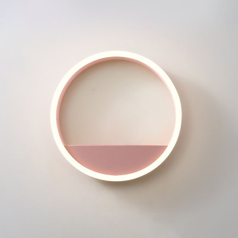 Iron Hoop Flush Mount Wall Light Macaron Pink/Blue 12"/16" Wide LED Sconce Lighting in Warm/White Light with Storage Rack Function