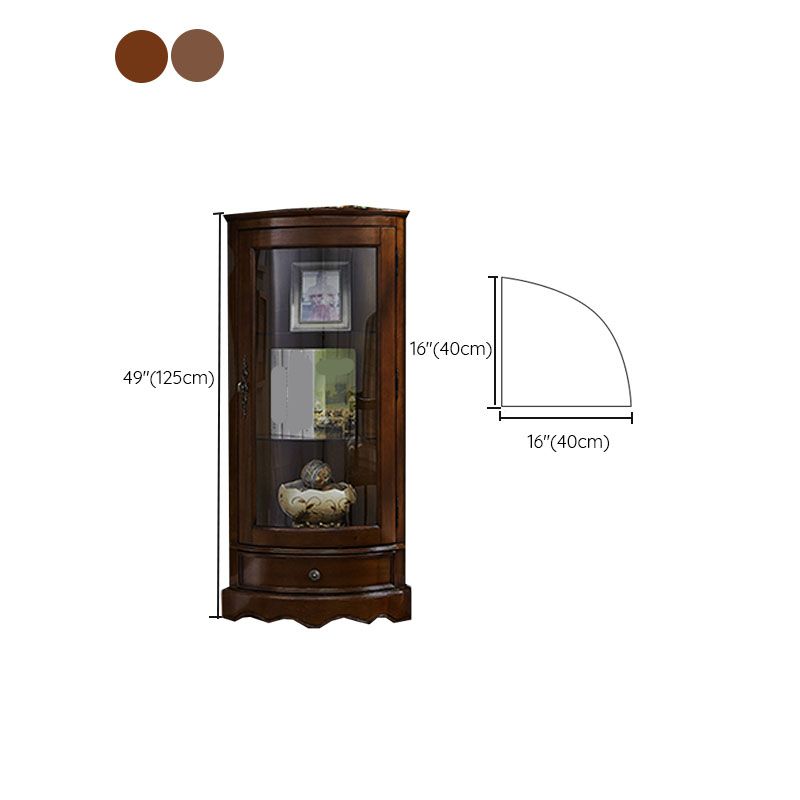 Glass Paned Solid Wood Corner Rustic Accent Cabinet with Doors