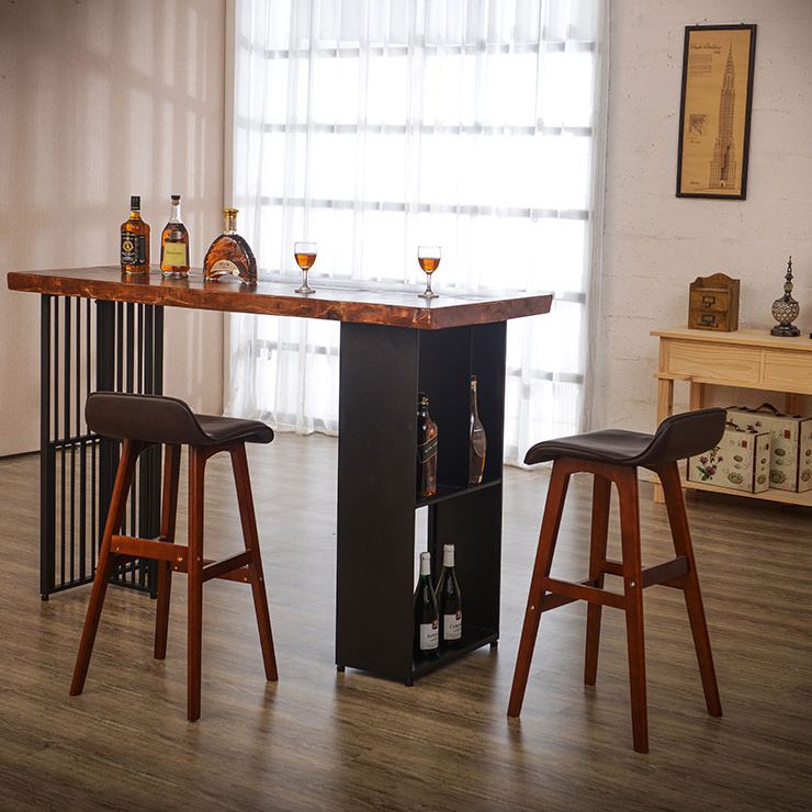 Living Room Brown Bar Dining Table Rectangle Storage Wood Pub Height Dining Table