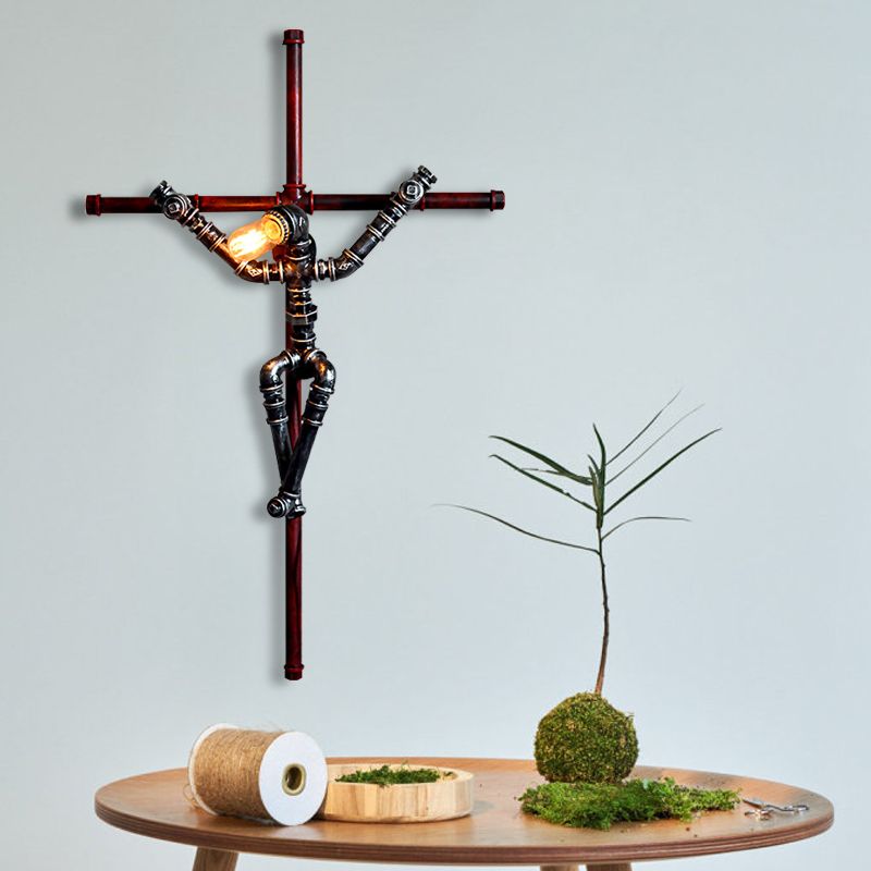 Apliques de pared en forma de cruz steampunk con diseño de robot 1 lámpara de pared metálica ligera en plata envejecida para interiores