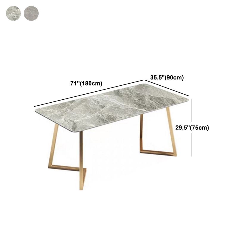 Stone Top Dining Table Industrial Rectangle Table with Sled Base