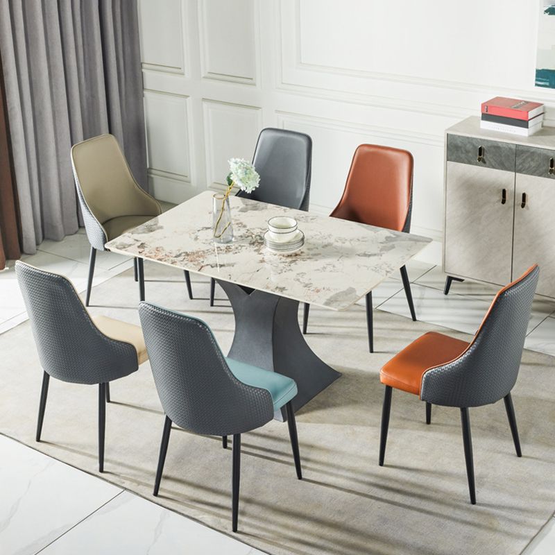 Contemporary Style Metal Chair Set Kitchen Solid Back Side Chairs (Set of 4)