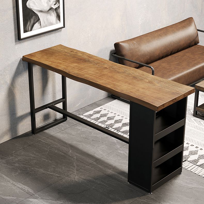 Wooden Bar Height Pub Table Brown Rectangle Bistro Table with 3-shelf