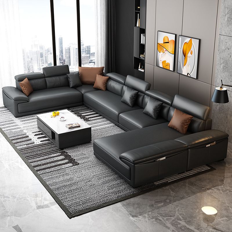 Faux Leather Adjustable Sectional 70"W Contemporary Sectional Sofa with Storage