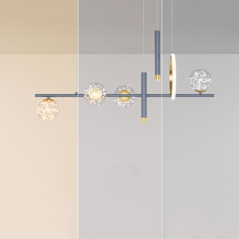 Luz colgante colgante de hierro forjado de la isla LED de lujo de lujo con sombra de vidrio transparente