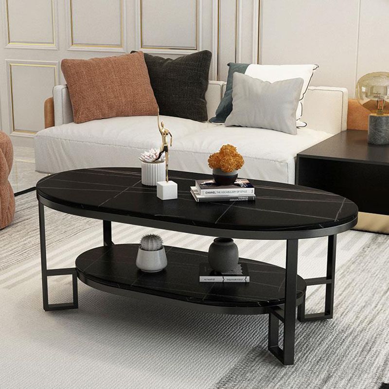 Rectangle Slate Coffee Table Abstract Coffee Cocktail Table with Shelf