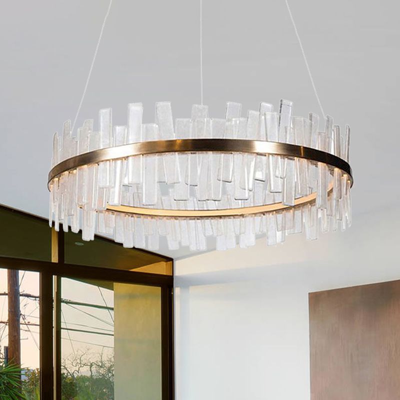 1/2 Lights Living Room Chandelier Lighting with Drum Crystal Shade Post Modern Gold LED Suspension Pendant