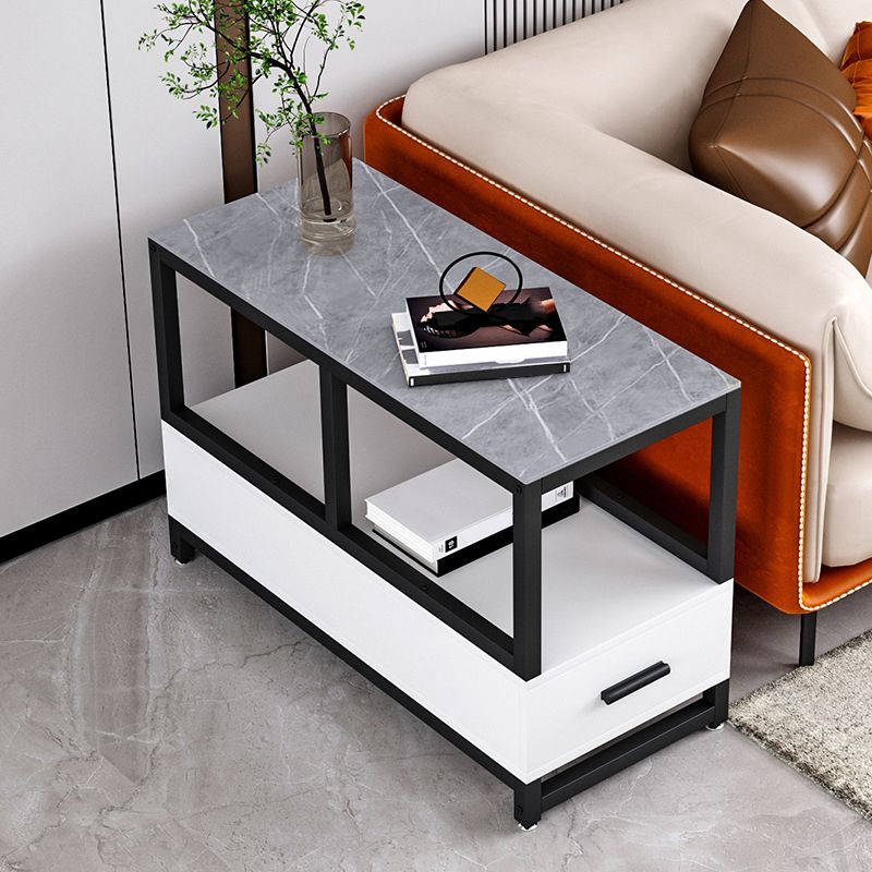 Stone 21.65-inch Rectangular Side Table 1-shelf 1-Drawer Withe/Grey End Table