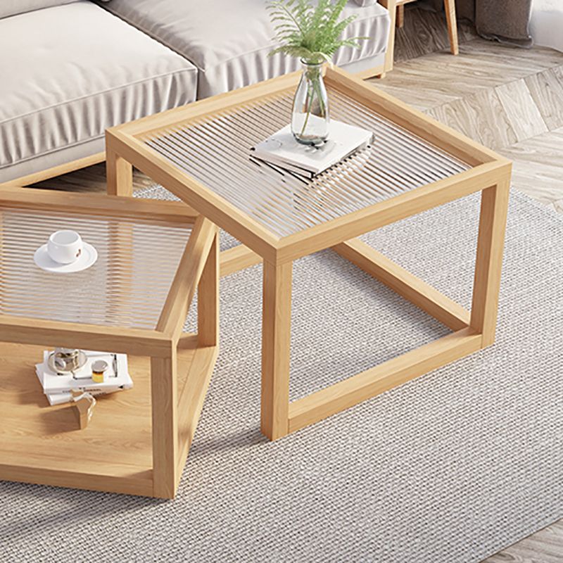 Frame Base Coffee Table Square Natural Wood Cocktail Table with Drawer