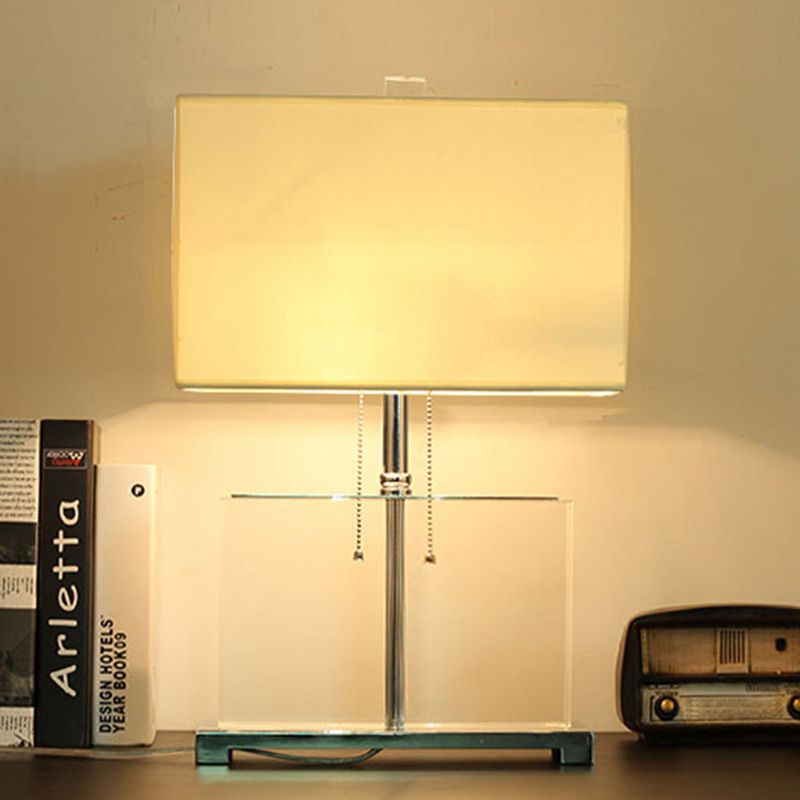 Lécher de bureau ombré Tissu moderne 2 ampoules de 10,5 "/ 13" de large lampe à table blanche avec chaîne de traction