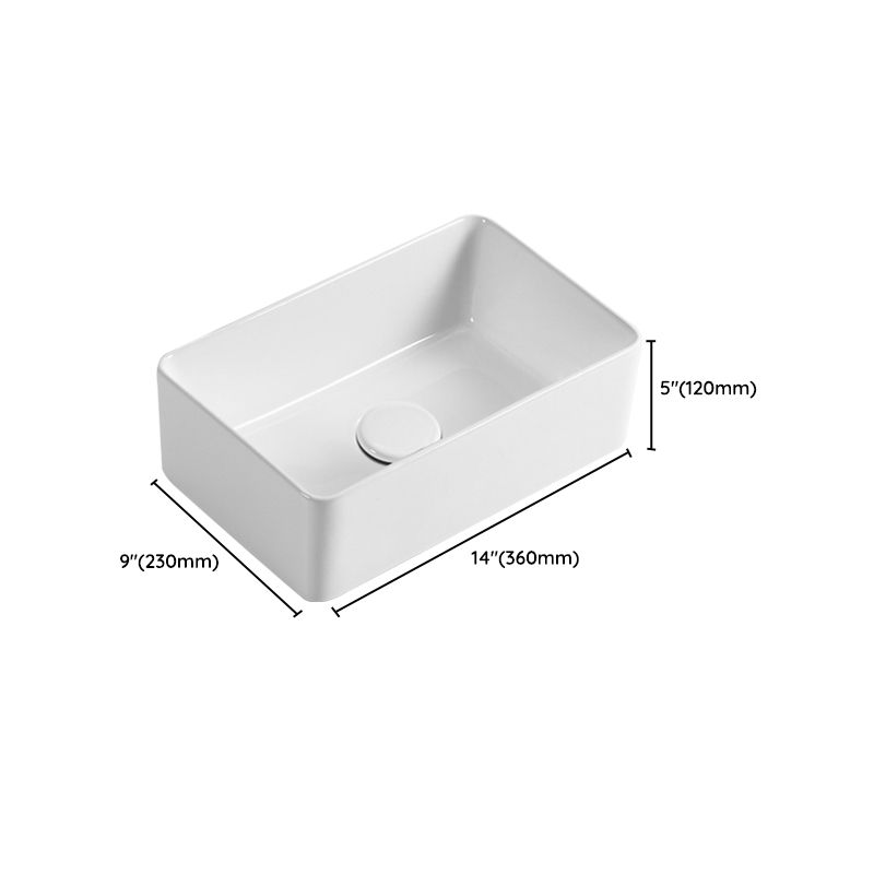 Modern Vessel Bathroom Sink Square Porcelain with Pop-Up Drain Wash Stand
