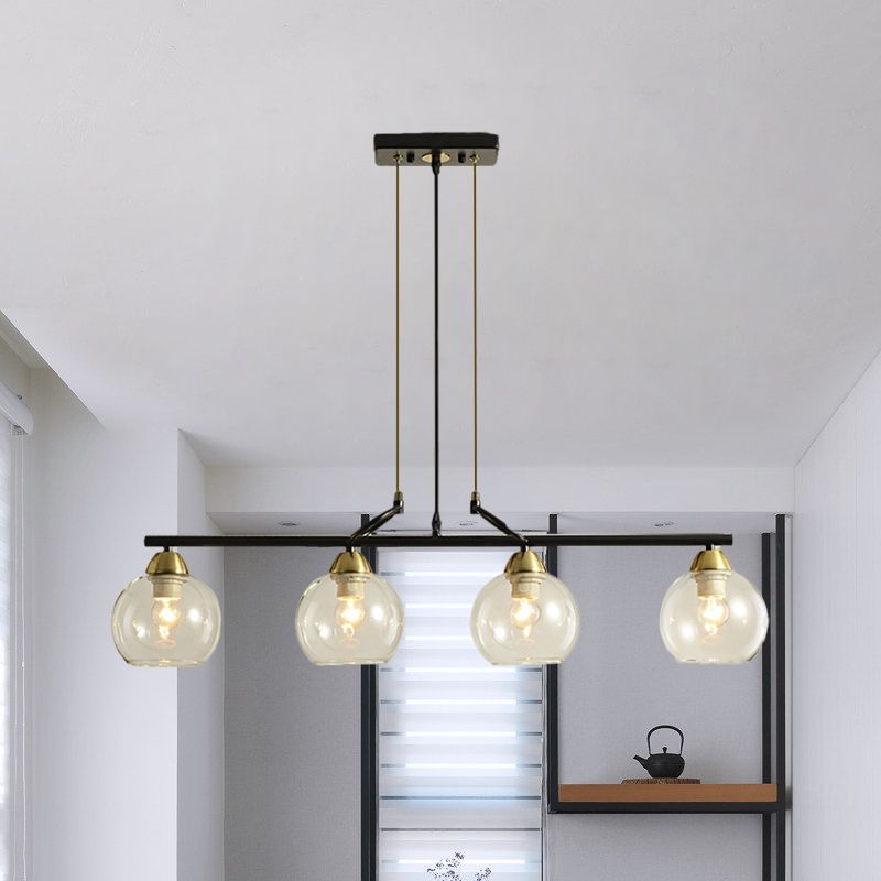 Contemporary Global Hanging Chandelier Clear/Prismatic Glass 3/4 Bulbs Dining Hall Pendant Light Kit in Black