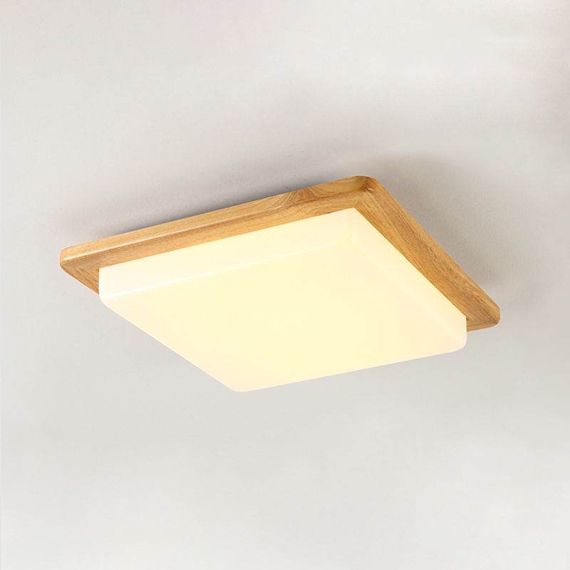 Minimalist LED Flush Ceiling Light Fixture Wood Square Flush Mount Light with Wood Shade