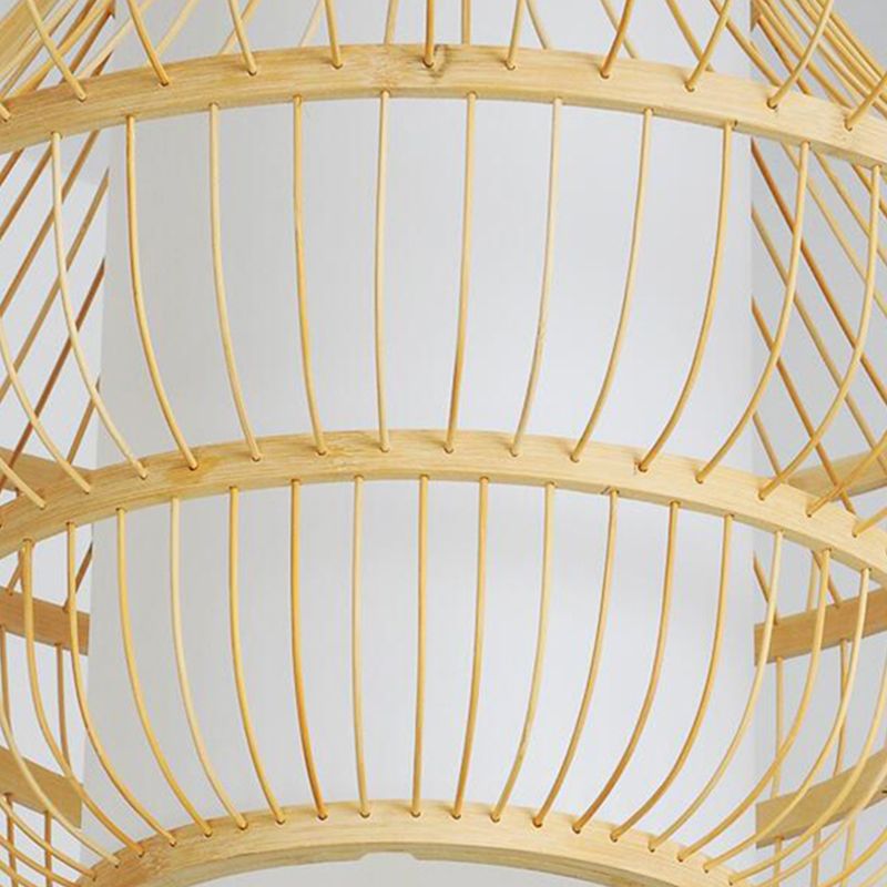 Lantern Shaded Restaurant Ceiling Light Bamboo Single Modern Hanging Pendant Light in Wood