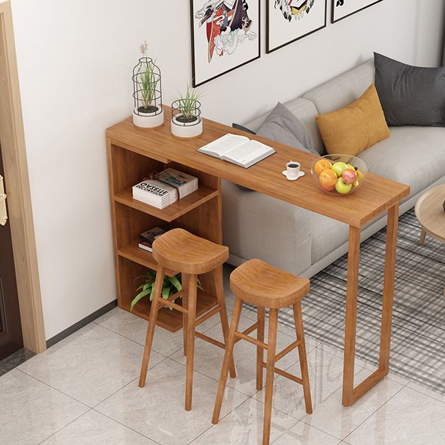 Modern Rectangle Bar Dining Table Wood Bar Height Table with Shelves in Brown