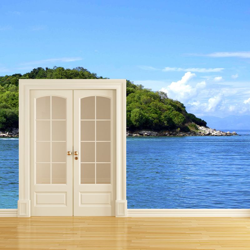 Photography Sea Mural Wallpaper for Bedroom Wall Covering in Soft Color