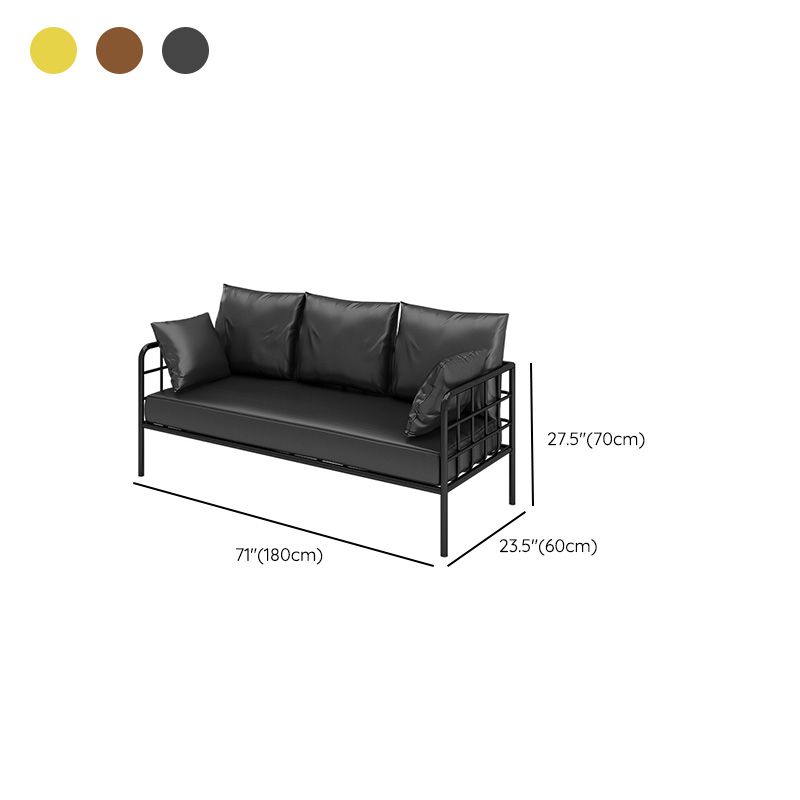Industrial Tuxedo Arm Sofa with Pillows Seating Leather and Metal
