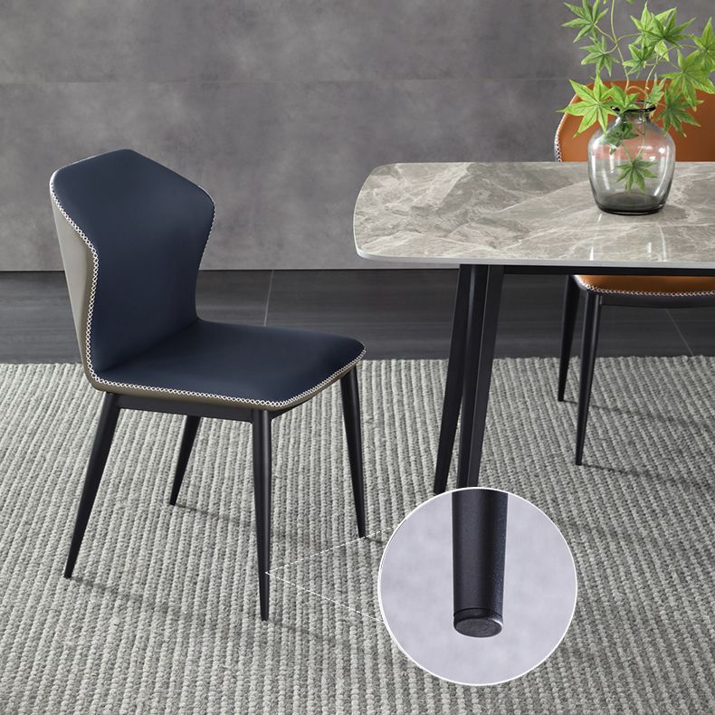 Chaise de salle à manger sans bras à oreilles de conception industrielle, chaise latérale de salle à manger en cuir