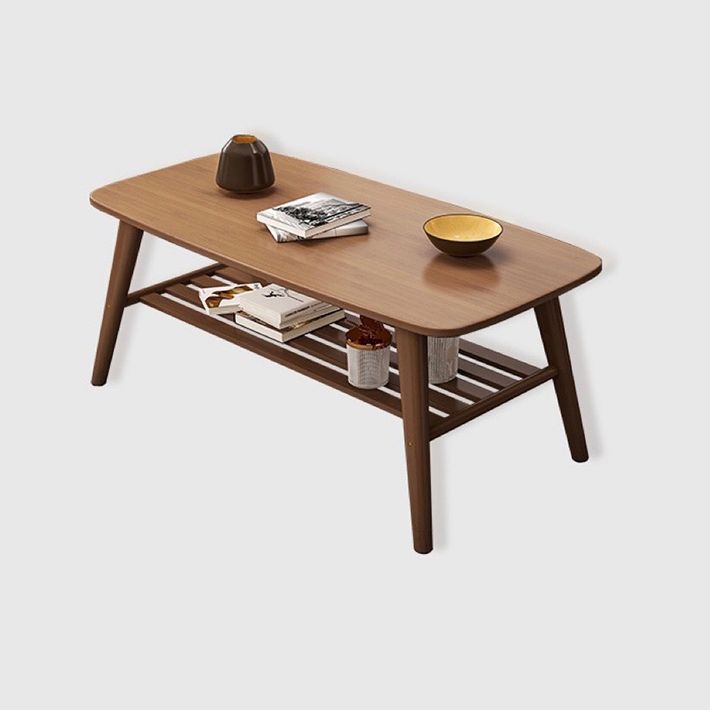 Modern Bamboo Wood/walnut Ribbon Storage Space Rectangular Coffee Table