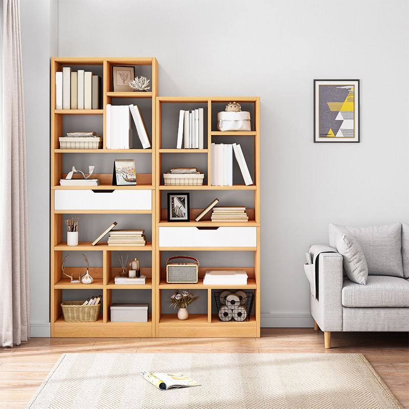 Modern Standard Open Bookshelf Engineered Wood Bookcase with Drawer Storage