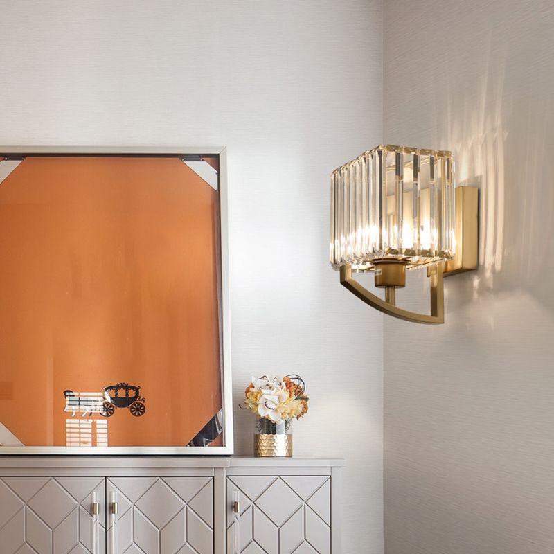 Crystal Conical Sconce Lamp Fixtures 1-Light Modern Style Wall Mounted Light in Black and Gold