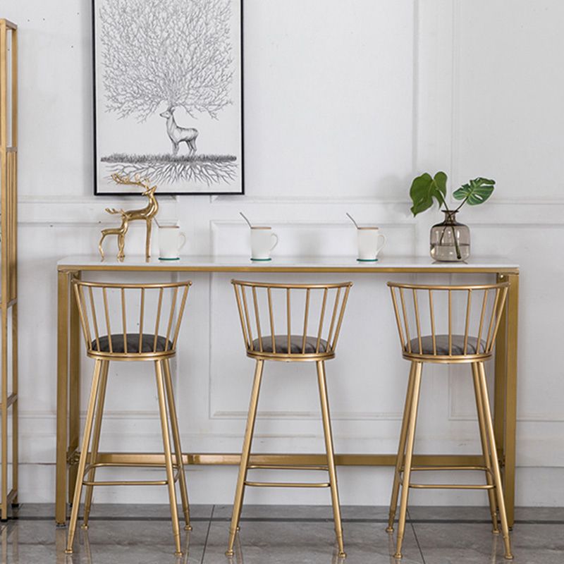 Modern Bar Table White Faux Marble Top Pub Table with Gold Base