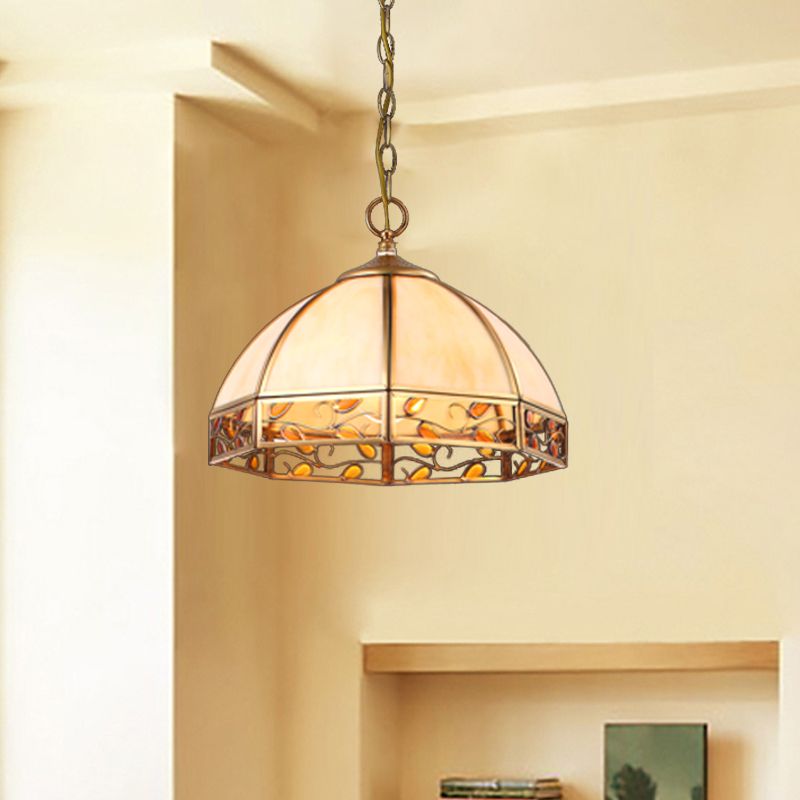 Dome Dining Room Ceiling Pendant Colonial Opal Frosted Glass 1 Head Beige Hanging Light Fixture