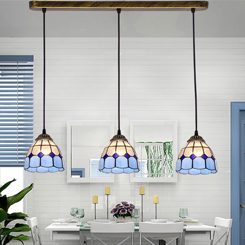 Tapered Stained Glass Cluster Pendant Light Tiffany 3 Lights Suspension Lighting Fixture