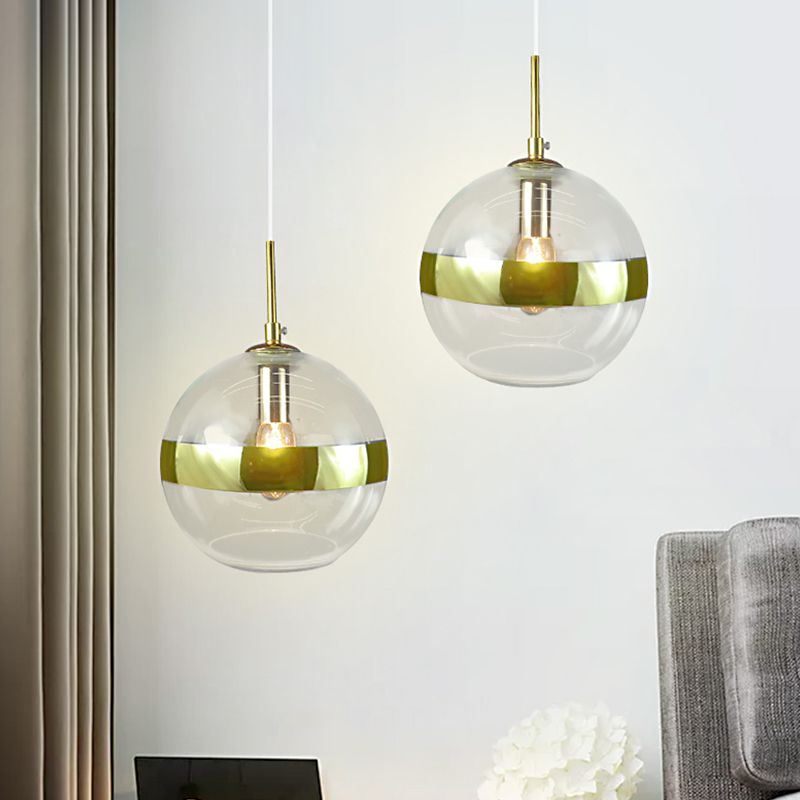 Modernist 1 Bulb Hanging Lamp Gold Sphere Ceiling Pendant Light with Clear Glass Shade