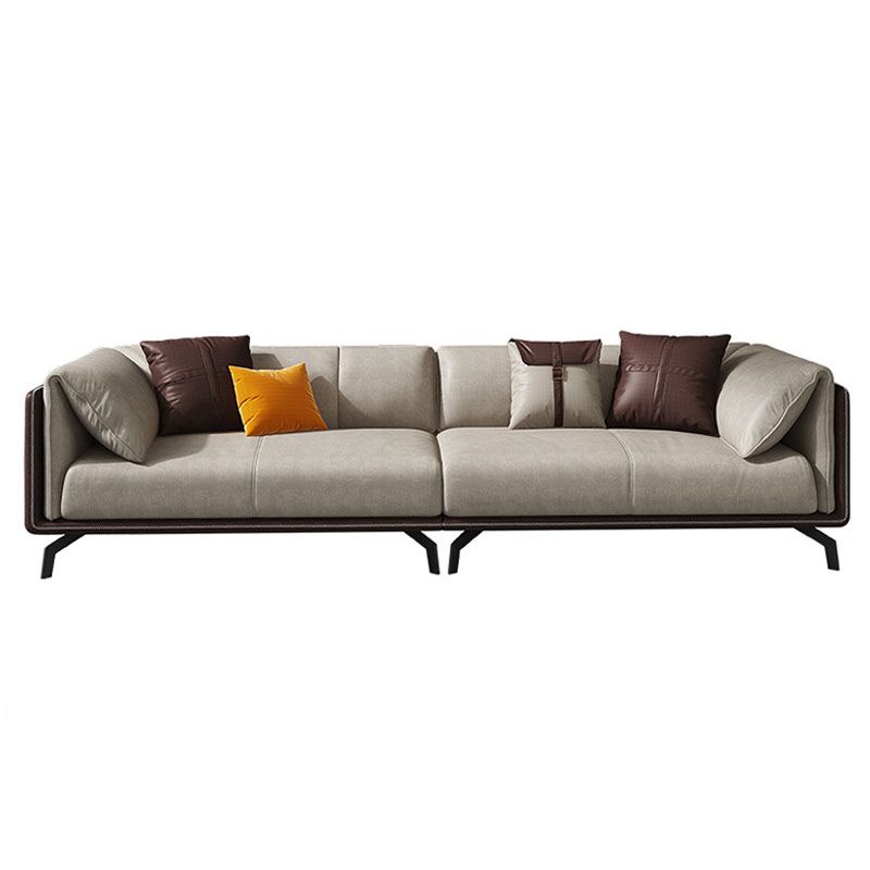 Faux Leather Stationary Sofa Tuxedo Arm Sofa with Bolster Pillows