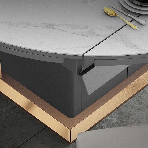 Round Sintered Stone Dining Table Modern Extendable Furniture with Steel Base