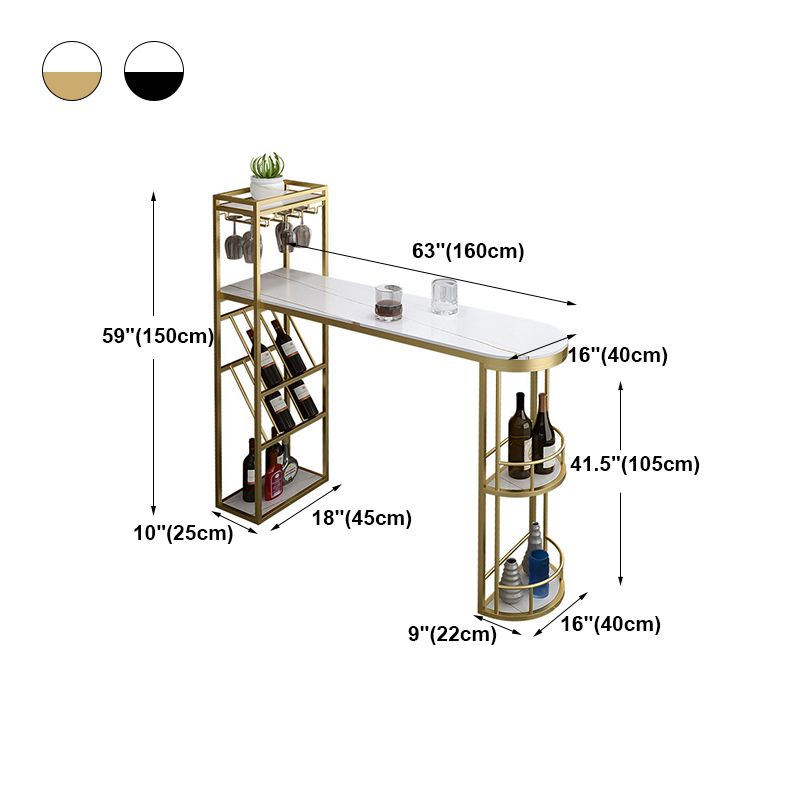 Glam Iron Bar Table Faux Marmor Weißer Top 41,3 "H Bistro -Tisch mit Weinglashaltern