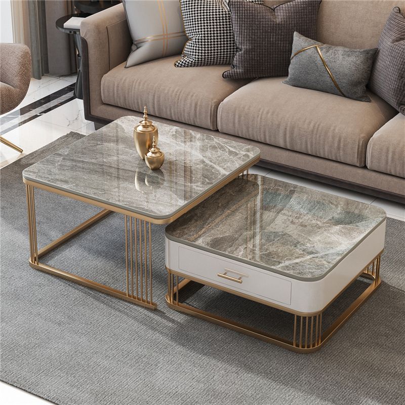 Frame Base 2 Nesting Coffee Table with Storage Metal Coffee Table Set