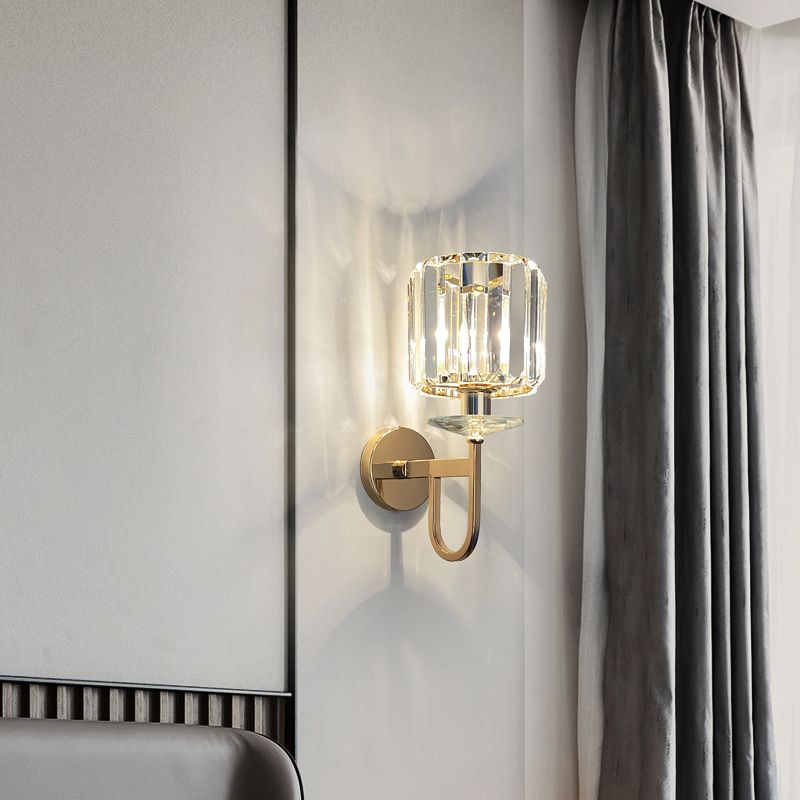 Modern Style Crystal Wall Light Geometric Wall Sconce in Gold for Living Room