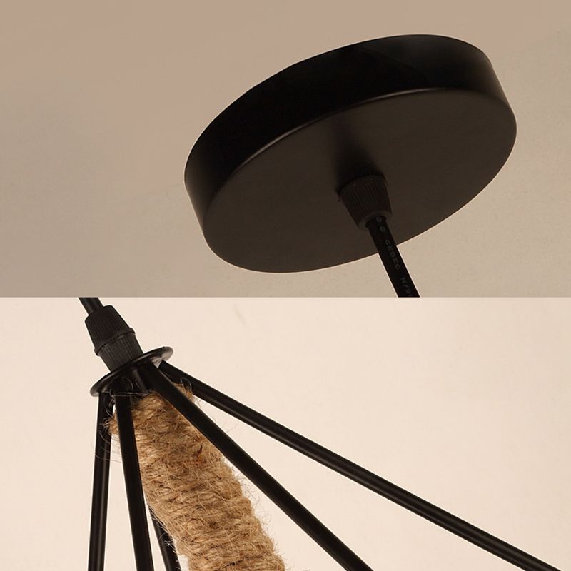 Diamond Cage Rope Ceiling Pendant Light Vintage Style Restaurant Pendant Ceiling Light in Beige