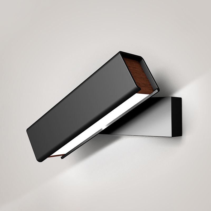 Rotatable Cuboidal LED Sconce Lamp Modern Aluminum Black/White-Wood Wall Mounted Lighting in Warm/White Light
