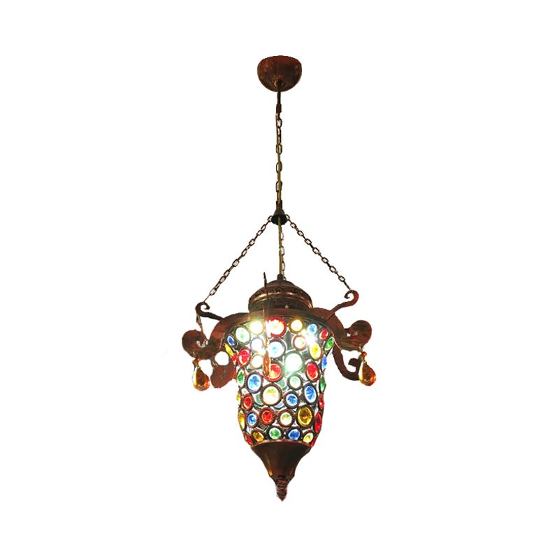 1 Bulb Urn Pendant Light Fixture Vintage Copper Metal Hanging Lamp Kit for Hallway
