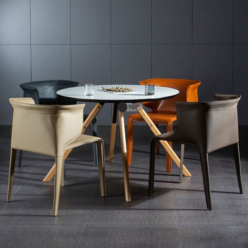 Faux Leather Dining Chair Modern Upholstered Chair with Metal Legs