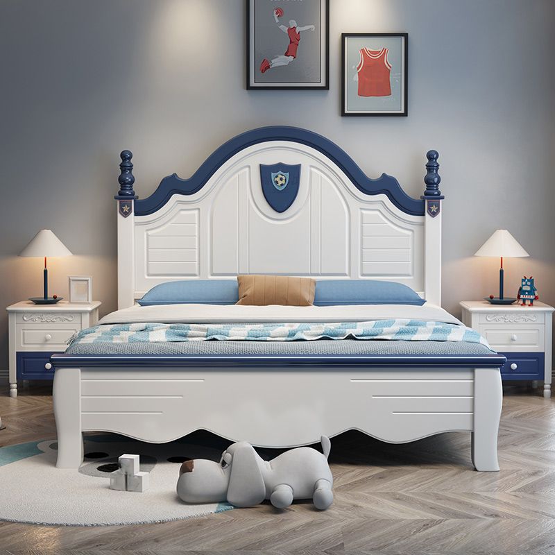 Contemporary Kids Bed Solid Wood Sports White Panel Headboard Mattress