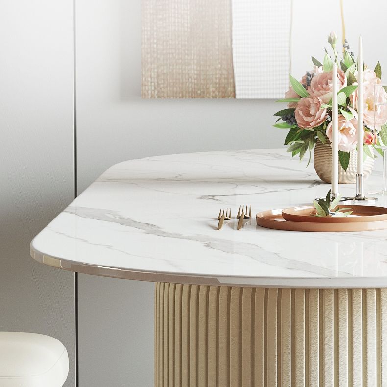 Luxury Double Pedestal Dining Table Oval Stone Top Dining Table for Dining Room