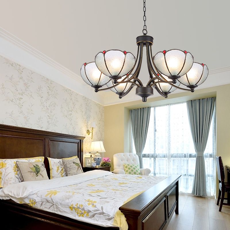 Bloemkroonluchter Licht 3/6/8 Lichten Frosted Glass Tiffany Pendant verlichting in geel/rood