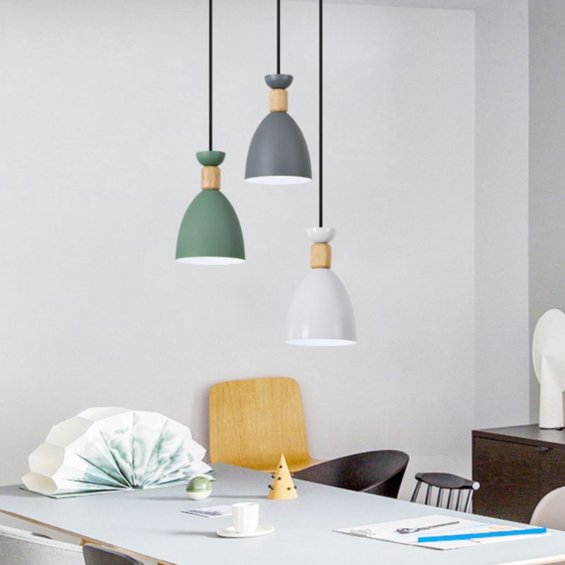 Iron Glass Chandelier Modern Simple Macaroon Style 1 Light in White for Dining Room or Bedroom